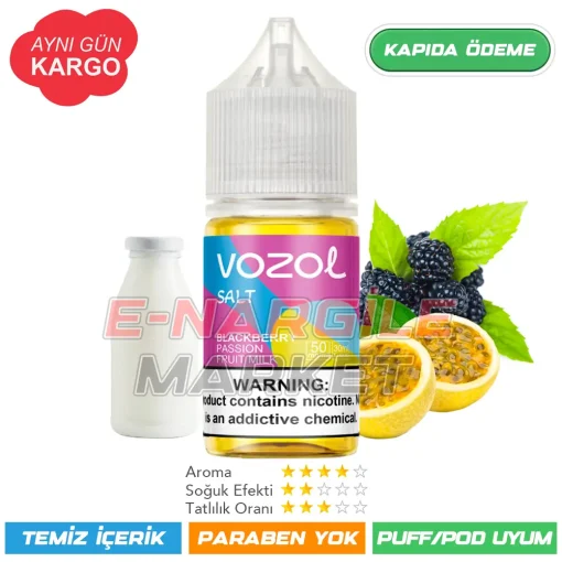 Vozol Likit Böğürtlen Çarkıfelek Meyvesi Süt Salt 30ml