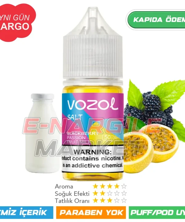 Vozol Likit Böğürtlen Çarkıfelek Meyvesi Süt Salt 30ml