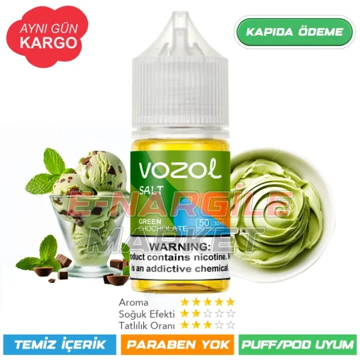 Vozol Likit Yeşil Çikolata Kremalı Salt 30ml